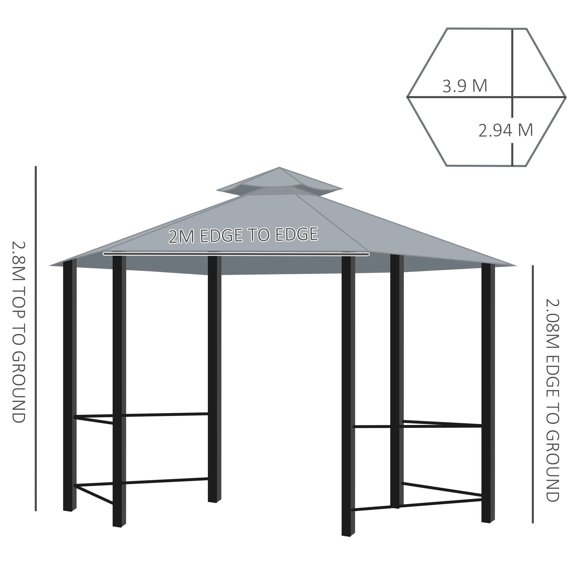 Outsunny Hexagon Gazebo Patio Party Tent Outdoor Garden Shelter 2 Tier Roof & Side Panel - Gazebos