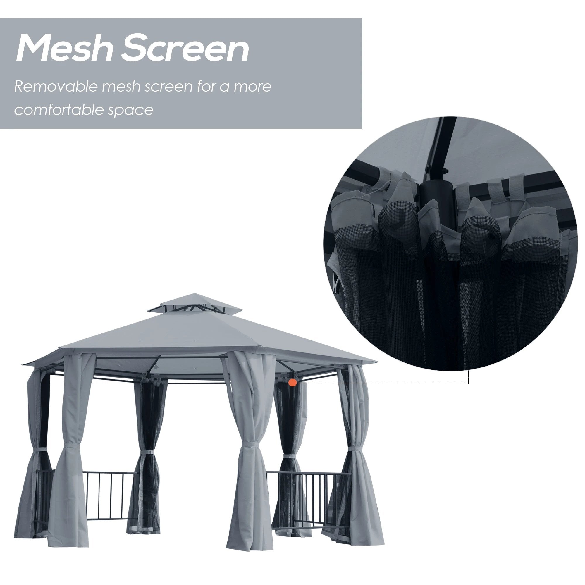 Outsunny Hexagon Gazebo Patio Party Tent Outdoor Garden Shelter 2 Tier Roof & Side Panel - Gazebos