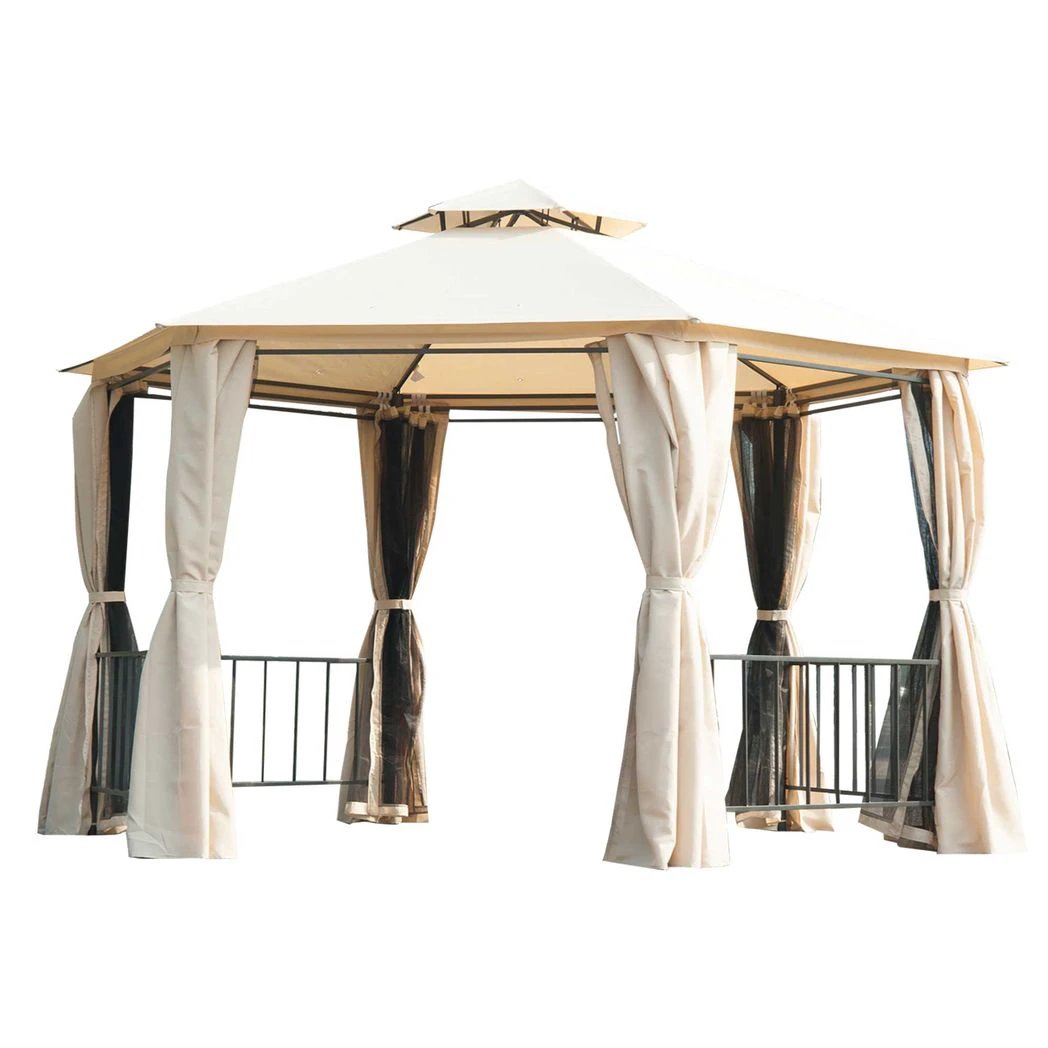 Outsunny Hexagon Gazebo Patio Party Tent Outdoor Garden Shelter 2 Tier Roof & Side Panel - Gazebos