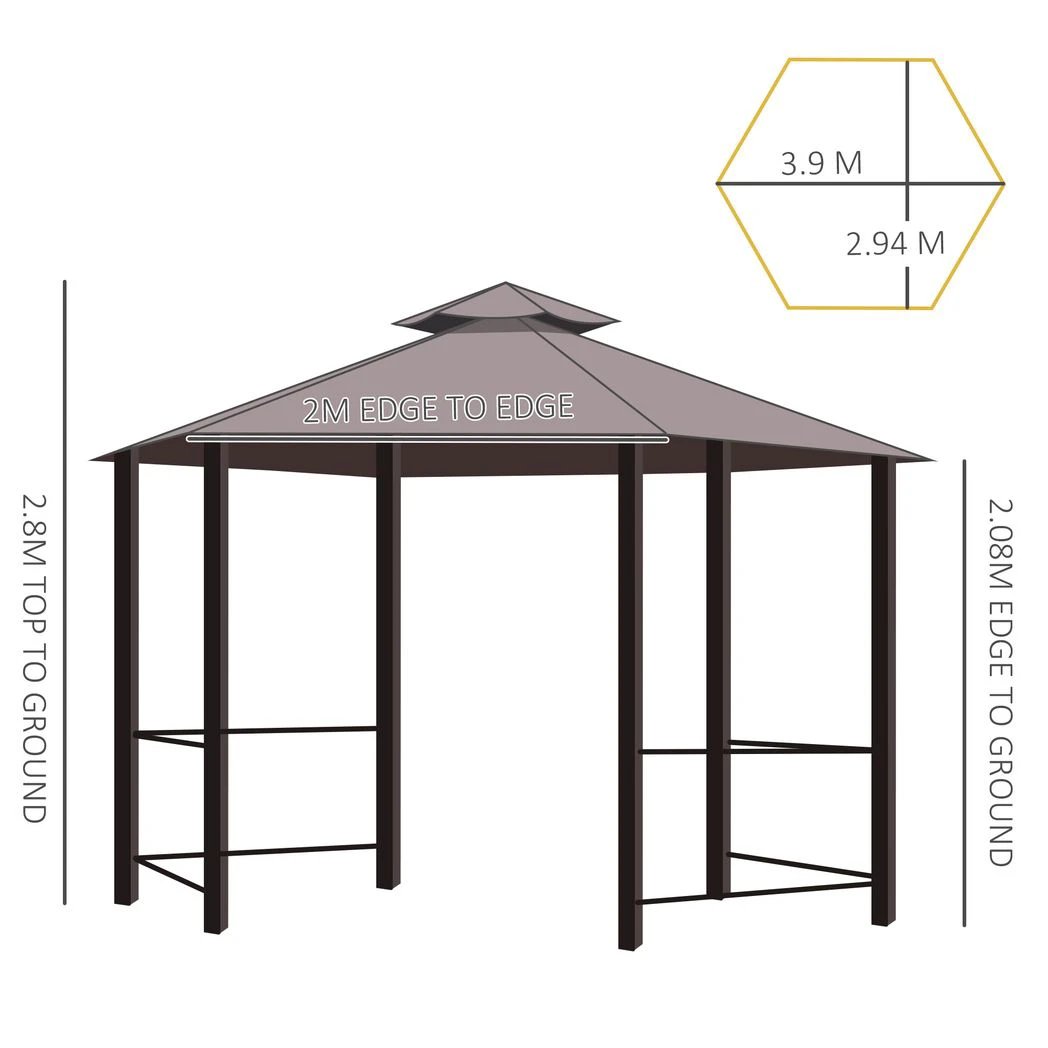 Outsunny Hexagon Gazebo Patio Party Tent Outdoor Garden Shelter 2 Tier Roof & Side Panel - Gazebos