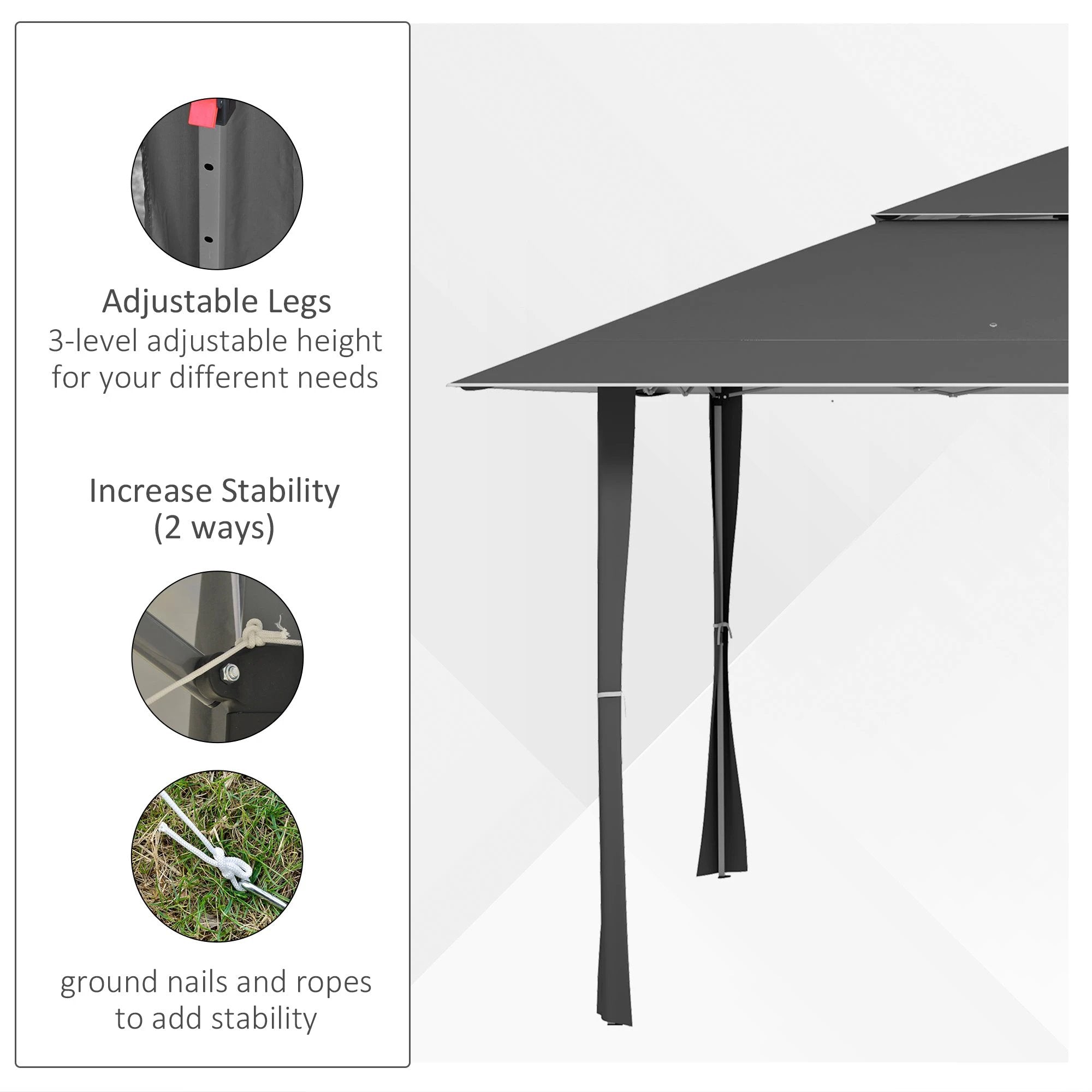 Outsunny 4 x 4m Outdoor Pop-Up Canopy Tent Gazebo Adjustable Legs Bag Dark Grey by Outsunny