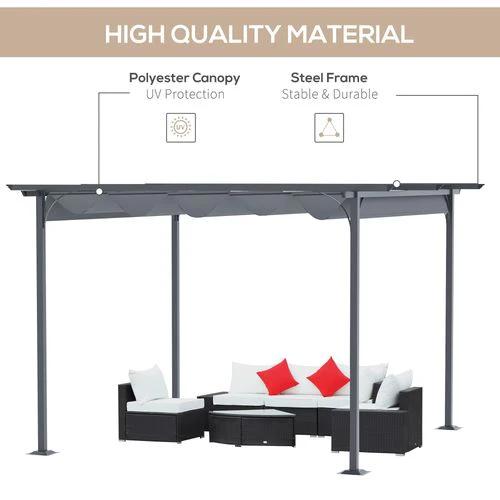 3.5M X 3.5M Metal Pergola Gazebo Awning Retractable Canopy Grey Steel , by Outsunny