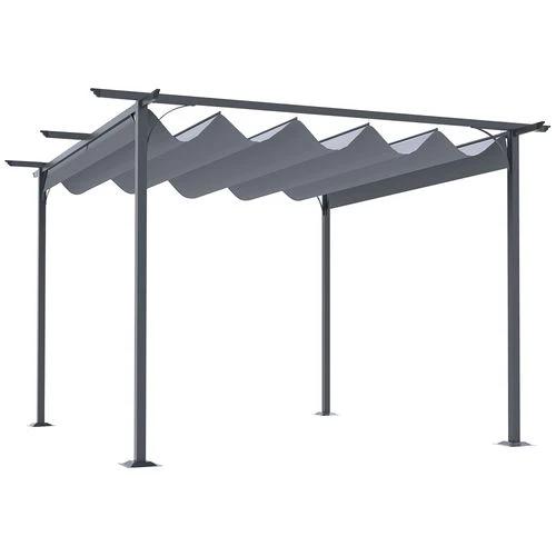 3.5M X 3.5M Metal Pergola Gazebo Awning Retractable Canopy Grey Steel , by Outsunny