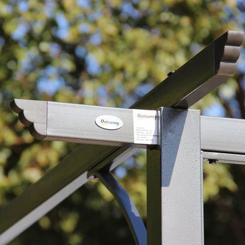 3.5M X 3.5M Metal Pergola Gazebo Awning Retractable Canopy Grey Steel , by Outsunny