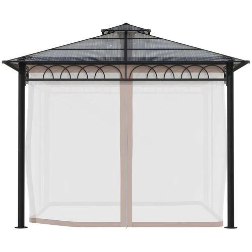 Outsunny 3 x 3 (m) Polycarbonate Gazebo, Hard Top Gazebo with Nettings & Curtains - Gazebos