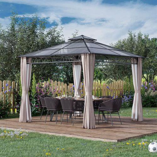 Outsunny 3 x 3 (m) Polycarbonate Gazebo, Hard Top Gazebo with Nettings & Curtains - Gazebos