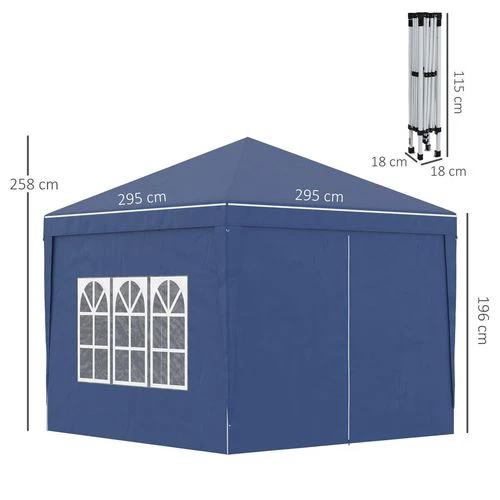 Outsunny 3mx3m Pop Up Gazebo Party Tent Canopy Marquee with Storage Bag Blue - Gazebos