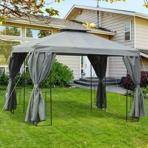 3x3m Garden Metal Gazebo Marquee Patio Wedding Party Dark Grey by Outsunny