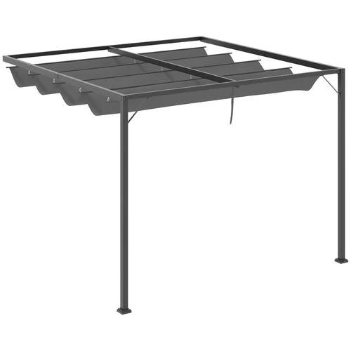 Outsunny 3x3m Pergola Retractable Canopy Wall Mounted Gazebo Sun Shade, Grey - Gazebos
