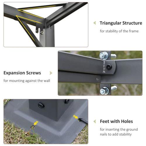 3x3m Pergola Retractable Canopy Wall Mounted Gazebo Sun Shade, Grey by Outsunny