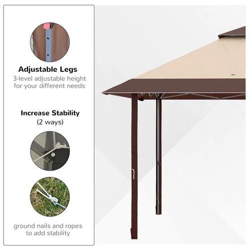 Outsunny 4 x 4m Outdoor Pop-Up Canopy Tent Gazebo Adjustable Legs Bag Coffee - Gazebos
