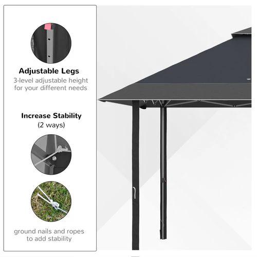 Outsunny 4 x 4m Outdoor Pop-Up Canopy Tent Gazebo Adjustable Legs Bag Grey - Gazebos