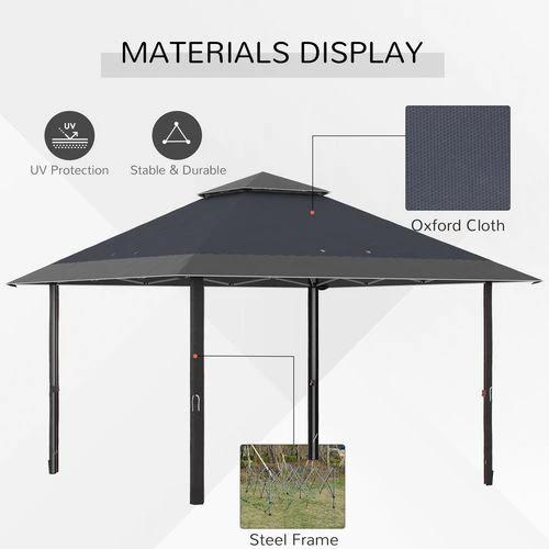 Outsunny 4 x 4m Outdoor Pop-Up Canopy Tent Gazebo Adjustable Legs Bag Grey - Gazebos