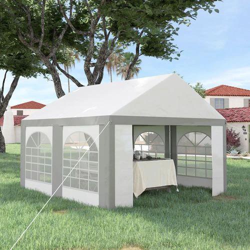 Outsunny 4 x 4m Party Tent, Marquee Gazebo with Sides, Four Windows and Double Doors - Gazebos
