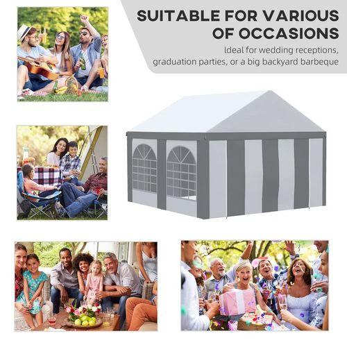 Outsunny 4 x 4m Party Tent, Marquee Gazebo with Sides, Four Windows and Double Doors - Gazebos