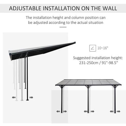 Outdoor Patio Gazebo Pergola, Aluminum Post, 4.35x3m Mounted on the Wall Roof by Outsunny
