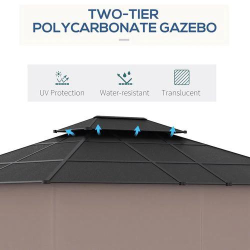 Outsunny Outsunny 3.6 x 3 (m) Double Roof Hard Top Gazebo with Nettings & Curtains - Gazebos