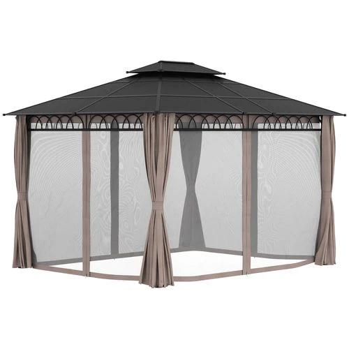 Outsunny 3.6 x 3 (m) Double Roof Hard Top Gazebo with Nettings & Curtains by Outsunny