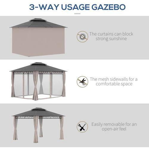 Outsunny Outsunny 3.6 x 3 (m) Double Roof Hard Top Gazebo with Nettings & Curtains - Gazebos