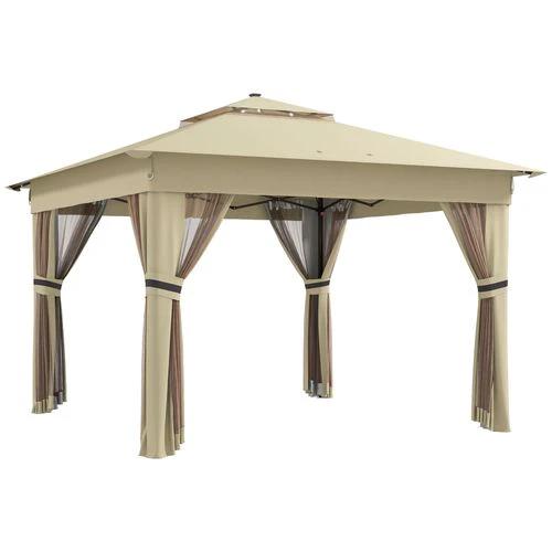 Outsunny Outsunny 3x3(m) Pop Up Gazebo w/ Solar-Powered LED Lights Curtain Netting Khaki - Gazebos