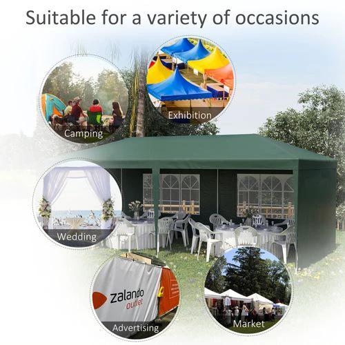 Outsunny 6m x 3m Garden Gazebo Marquee Canopy Party Tent Canopy Patio Green by Outsunny