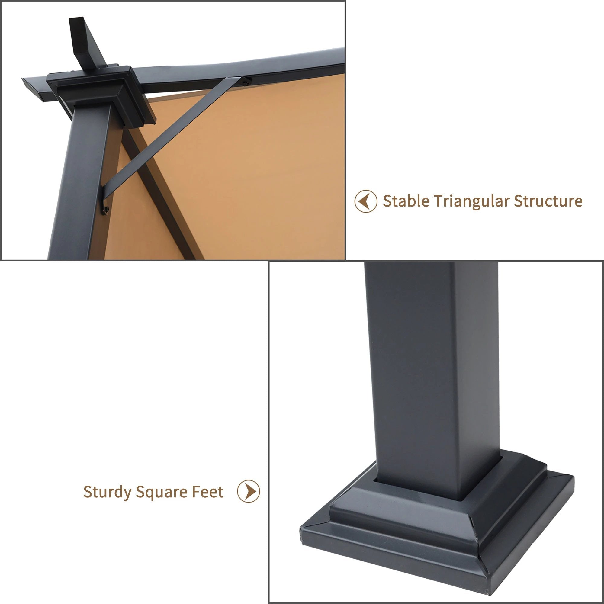 Outsunny Retractable Pergola Garden Gazebo 3x2.45x2.3m, Khaki - Uncategorized Gazebos