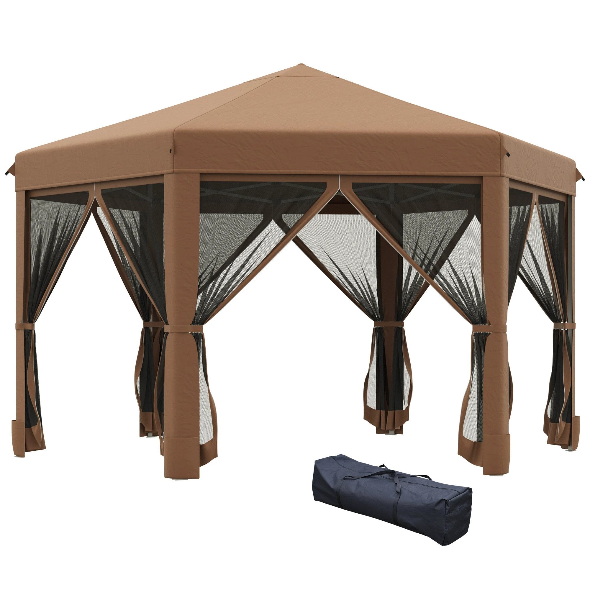 3.2m Pop Up Gazebo Hexagonal Tent Sun Protection with Mesh Sidewalls, Handy Bag by Outsunny
