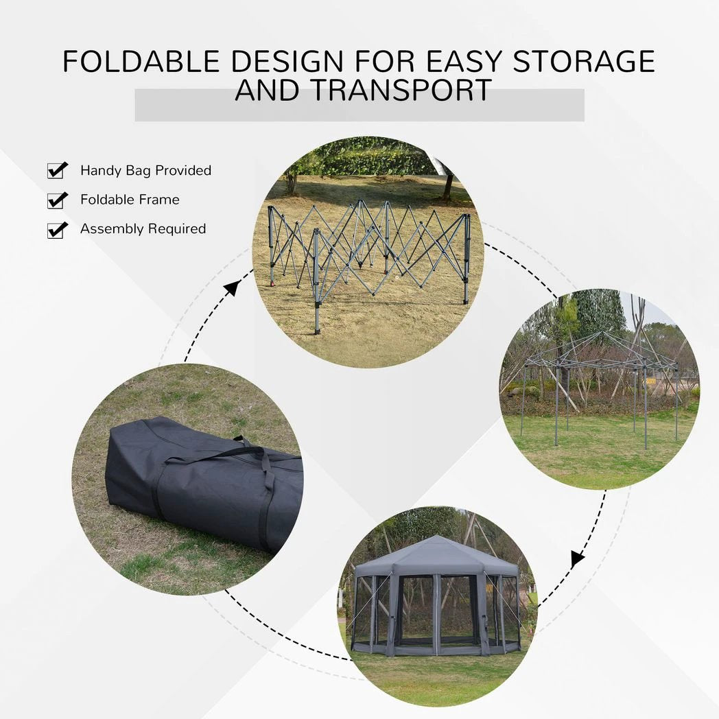 Outsunny 3.2m Pop Up Gazebo Hexagonal Tent Sun Protection with Mesh Sidewalls, Handy Bag - Uncategorized Gazebos