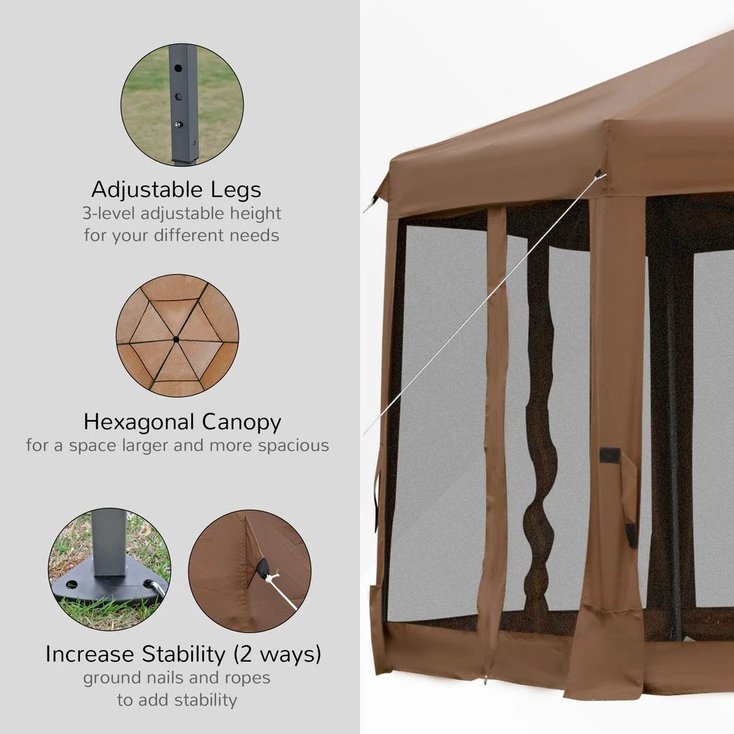 Outsunny 3.2m Pop Up Gazebo Hexagonal Tent Sun Protection with Mesh Sidewalls, Handy Bag - Uncategorized Gazebos