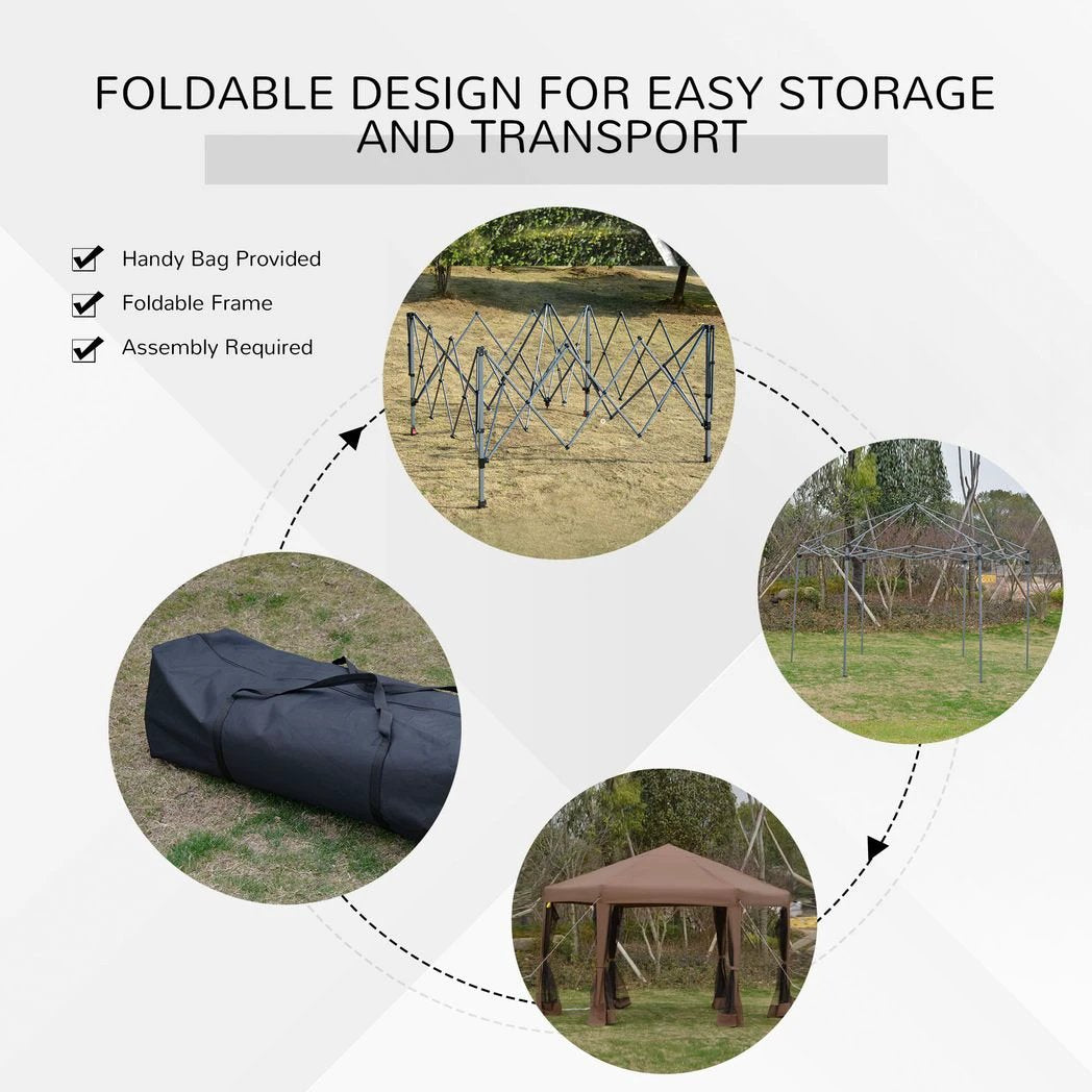 Outsunny 3.2m Pop Up Gazebo Hexagonal Tent Sun Protection with Mesh Sidewalls, Handy Bag - Uncategorized Gazebos