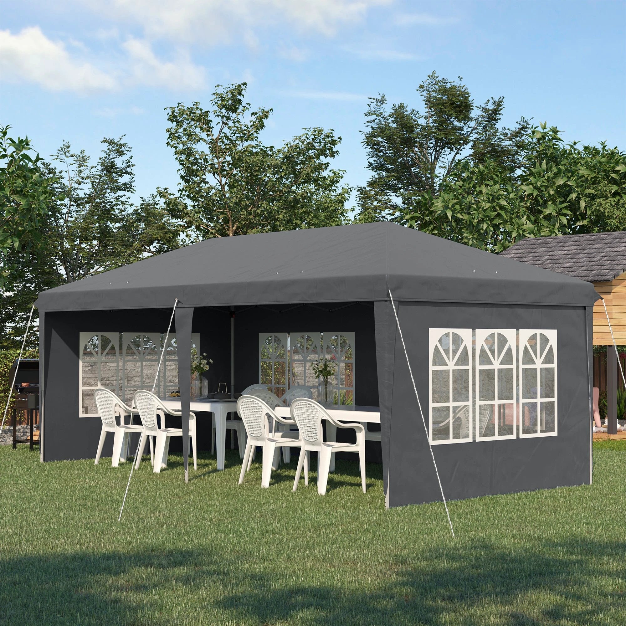 Outsunny 3 x 6m Heavy Duty Gazebo Marquee Party Tent with Storage Bag Grey by Outsunny