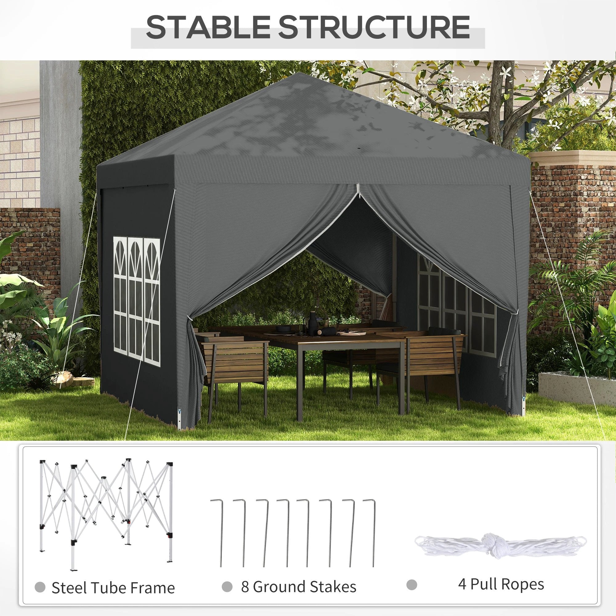 Outsunny Outsunny 3mx3m Pop Up Gazebo Party Tent Canopy Marquee with Storage Bag Grey - Gazebos