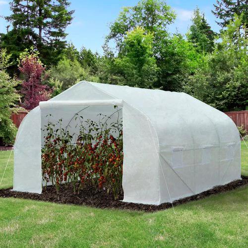 PE Mesh Cover Galvanized Metal Frame Walk-In Greenhouse White by Outsunny