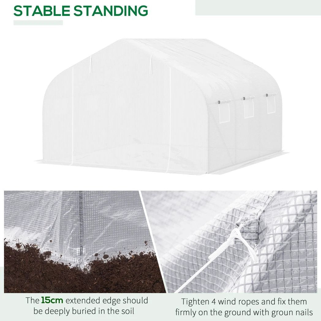 Outsunny PE Mesh Cover Galvanized Metal Frame Walk-In Greenhouse White - Greenhouse