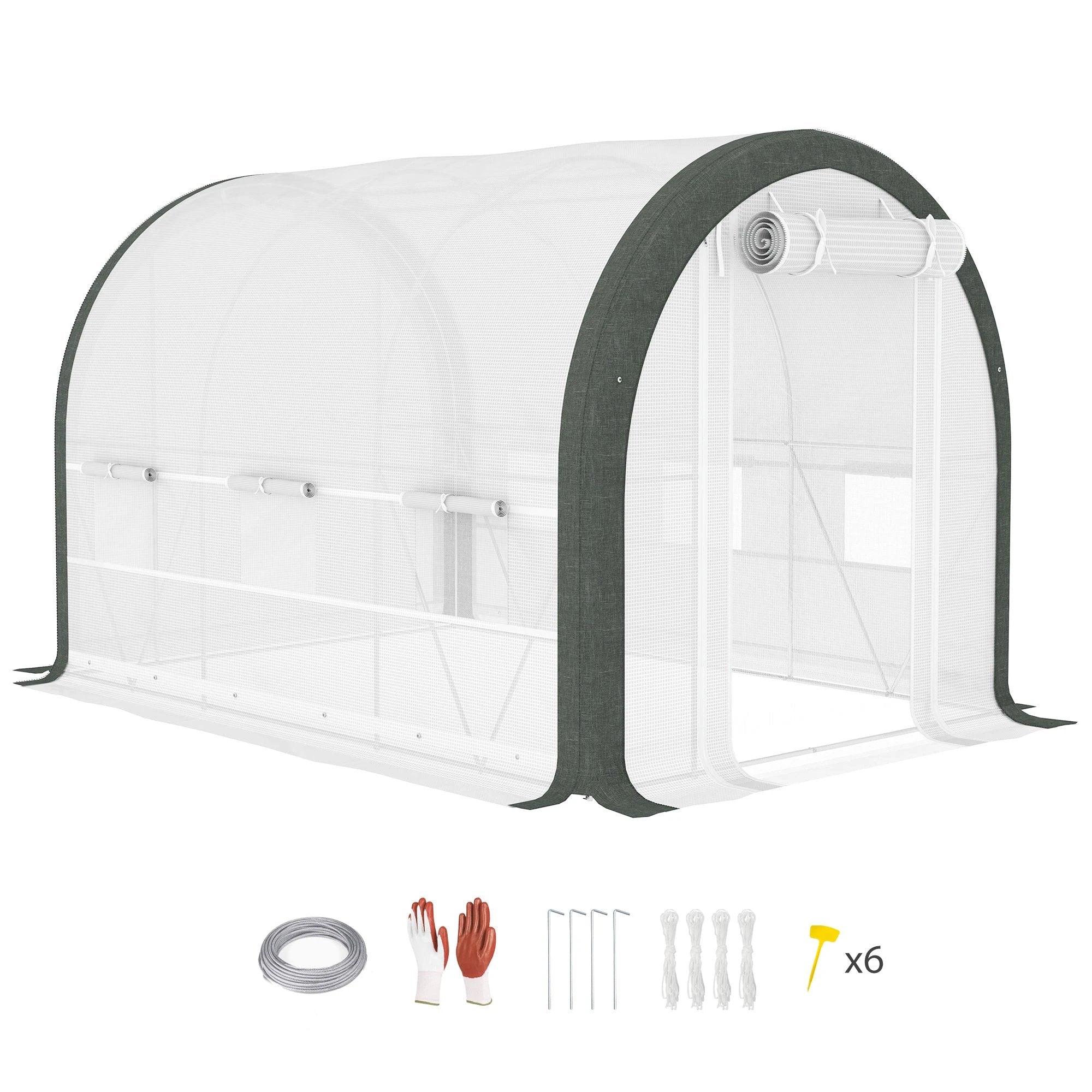 Outsunny Outsunny Walk-in Tunnel Greenhouse, Upgraded Structure, Mesh Door & Windows - Greenhouse