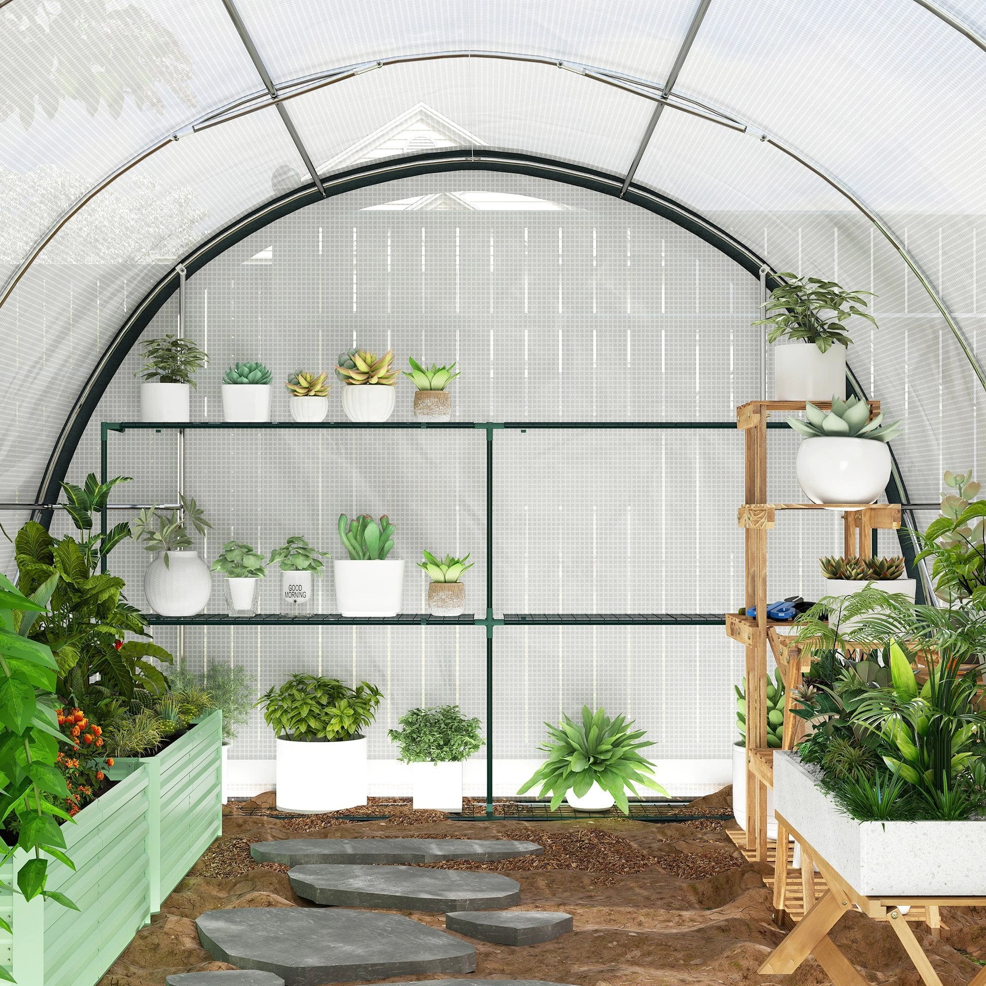 Outsunny Outsunny Walk-in Tunnel Greenhouse, Upgraded Structure, Mesh Door & Windows - Greenhouse