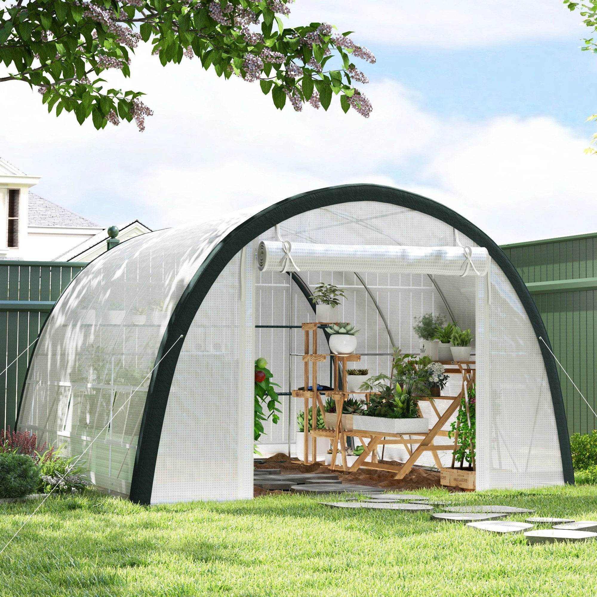 Outsunny Walk-in Tunnel Greenhouse, Upgraded Structure, Mesh Door & Windows by Outsunny