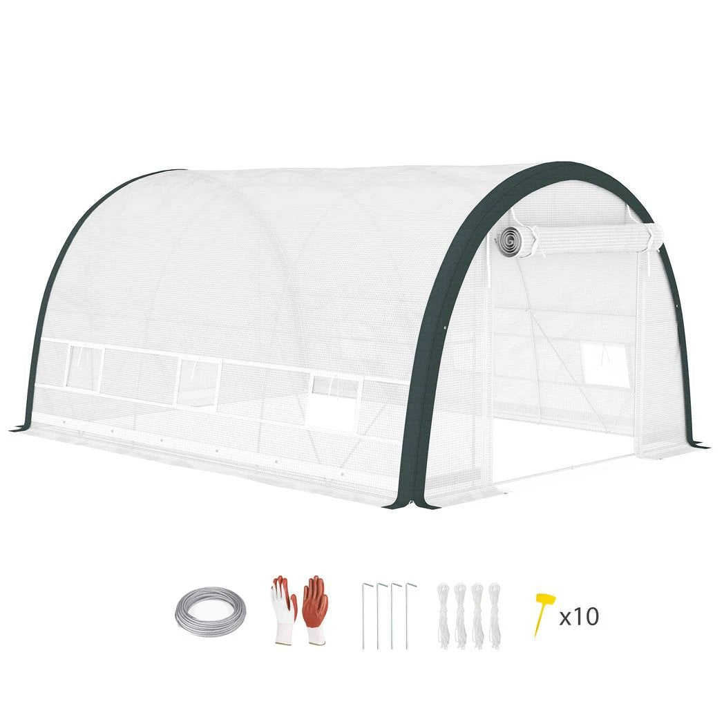 Outsunny Outsunny Walk-in Tunnel Greenhouse, Upgraded Structure, Mesh Door & Windows - Greenhouse