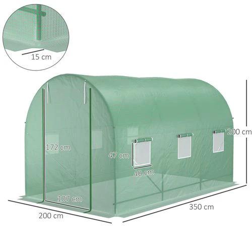 3.5 x 3 x 2 m Polytunnel Greenhouse Polytunnel Tent w/ PE Cover Green by Outsunny