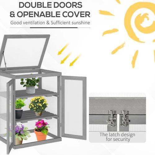 3-tier Wood Greenhouse Plant Storage Shelf Garden Cold Frame Grow House by Outsunny