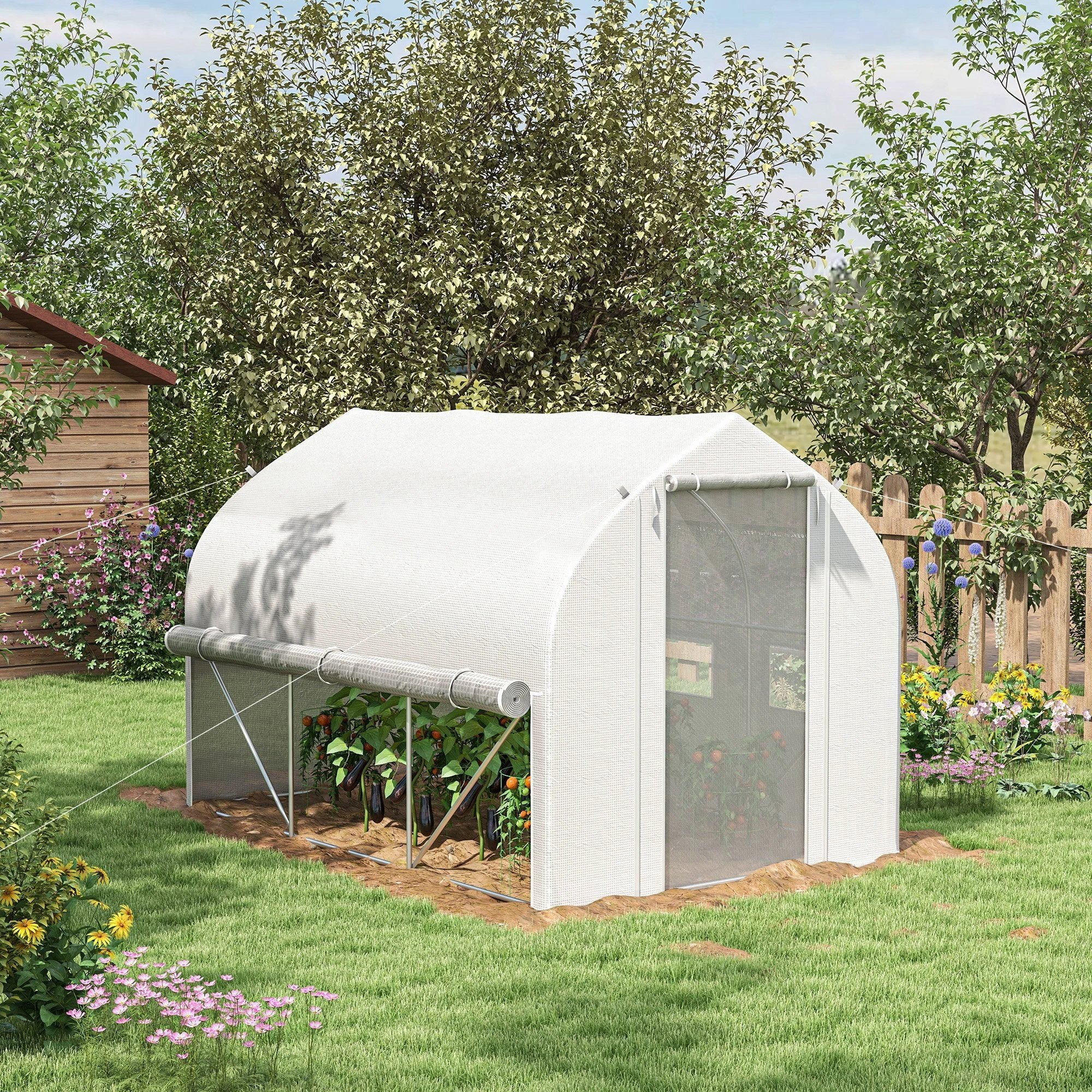 3 x 2m Polytunnel Greenhouse with Roll Up Sidewalls, Mesh Door, Plant Labels by Outsunny
