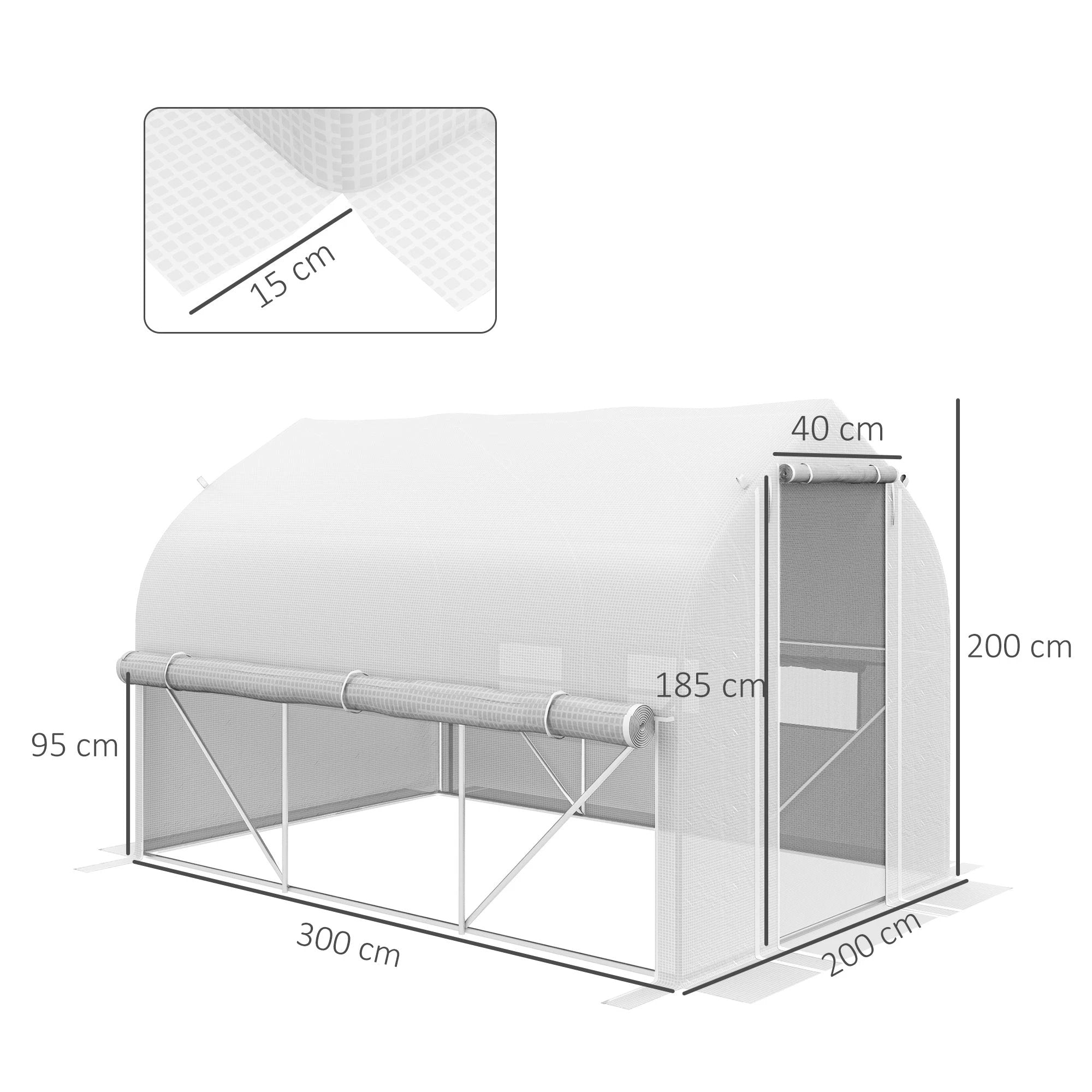 3 x 2m Polytunnel Greenhouse with Roll Up Sidewalls, Mesh Door, Plant Labels by Outsunny