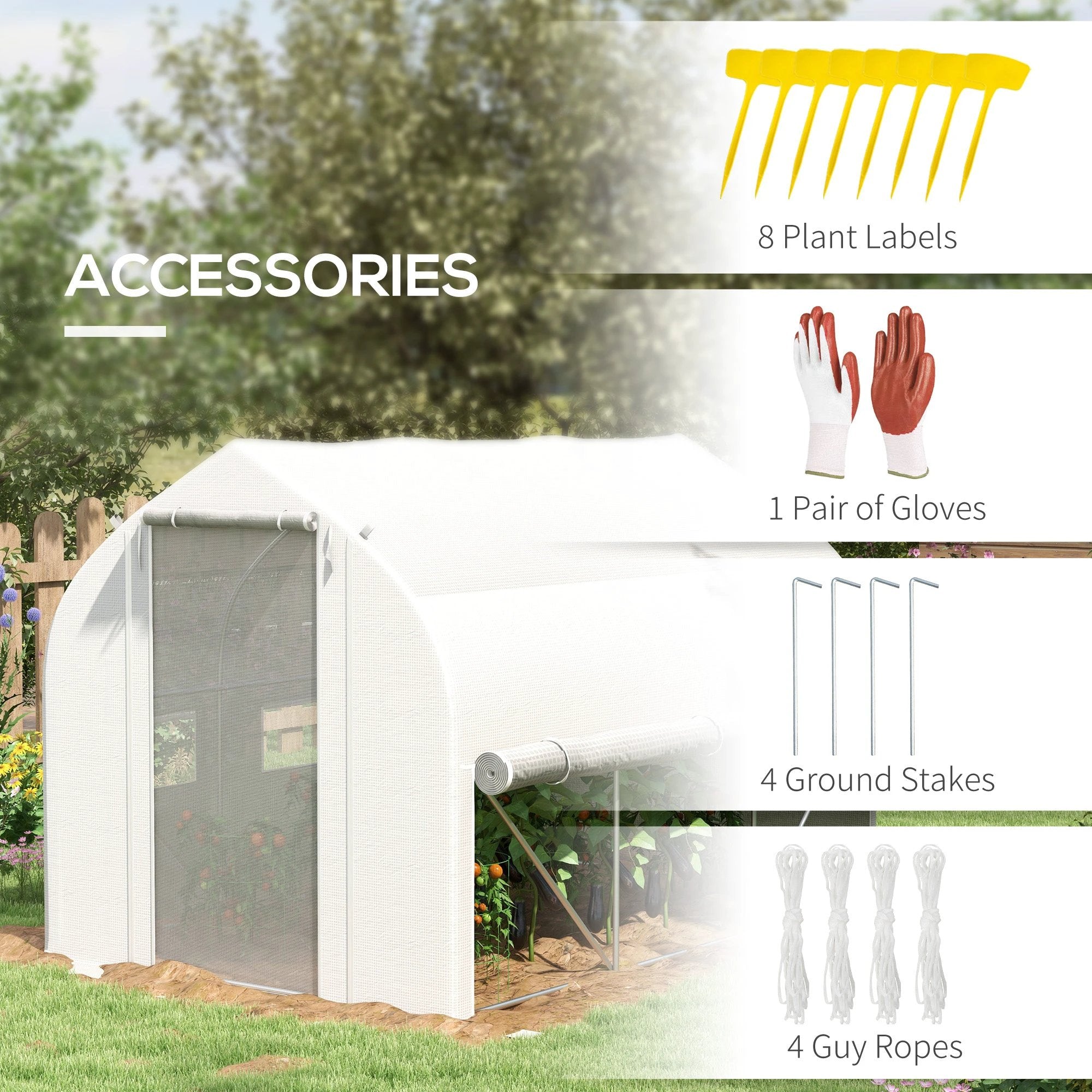 3 x 2m Polytunnel Greenhouse with Roll Up Sidewalls, Mesh Door, Plant Labels by Outsunny