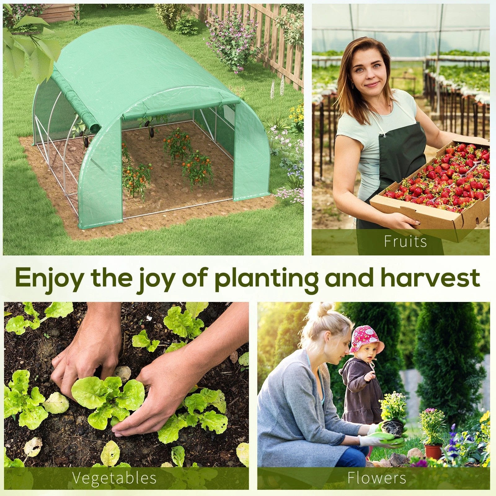 Outsunny 3 x 3 x 2 m Polytunnel Greenhouse Pollytunnel Tent w/ Steel Frame Green - Greenhouse