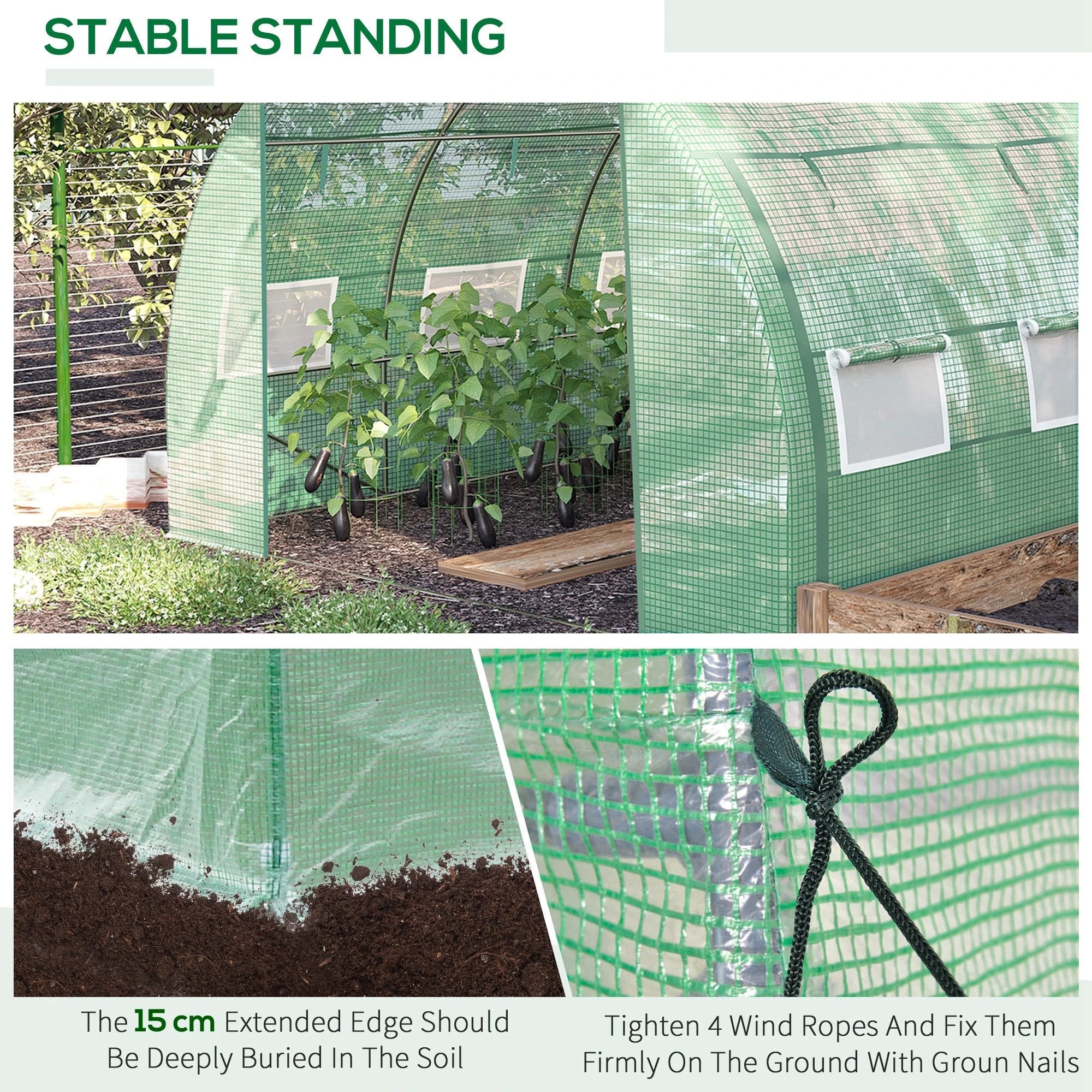 Outsunny 3 x 3 x 2 m Polytunnel Greenhouse Pollytunnel Tent w/ Steel Frame Green - Greenhouse