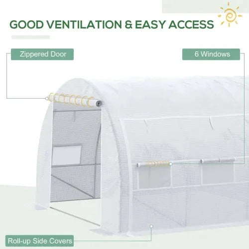 Outsunny 3 x 3 x 2 m Polytunnel Greenhouse Pollytunnel Tent w/ Steel Frame White - Greenhouse