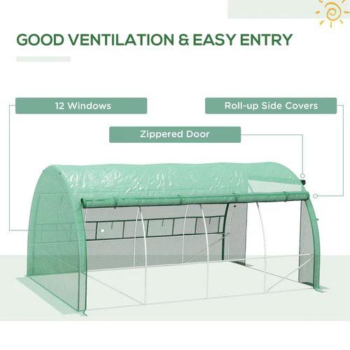 4 x 3 x 2 m Polytunnel Greenhouse Pollytunnel Tent w/ Steel Frame Green by Outsunny