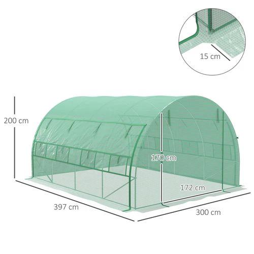 4 x 3 x 2 m Polytunnel Greenhouse Pollytunnel Tent w/ Steel Frame Green by Outsunny