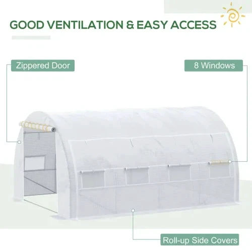 Outsunny 4 x 3 x 2 m Polytunnel Greenhouse Pollytunnel Tent w/ Steel Frame White - Greenhouse