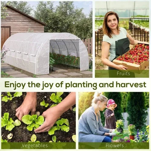 6 x 3 x 2 m Polytunnel Greenhouse Pollytunnel Tent w/ Steel Frame White by Outsunny